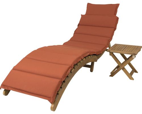 Gartenliege aus Holz mit Auflage und kleinem Beistelltisch