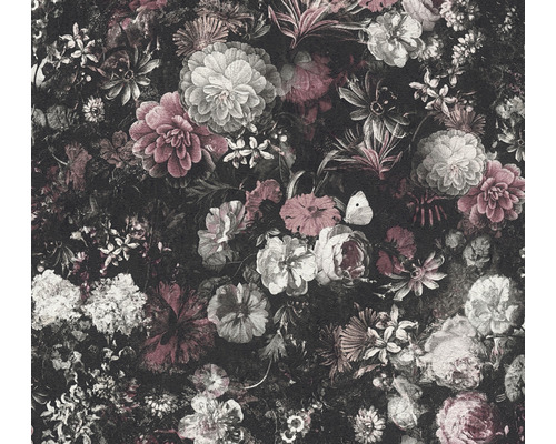 Vliestapete 38095-2 Mata Hari Vintage Floral schwarz Tapete mit Blumenmuster auf dunklem Grund