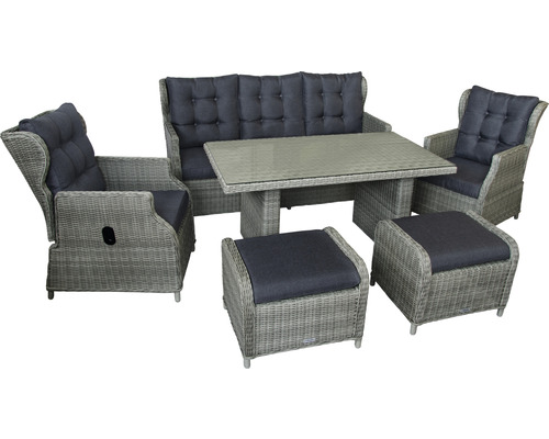 Dining-Set Gartenmöbelset Loungeset 5 -Sitzer bestehend aus: Dreisitzer-Sofa,2 Sessel,2 Hocker,Tisch,inkl, Auflagen Polyrattan Aluminium Braun Dining-Set Gartenmöbelset Loungeset 5 -Sitzer bestehend aus: Dreisitzer-Sofa,2 Sessel,2 Hocker,Tisch,inkl, Auflagen Polyrattan Aluminium Braun