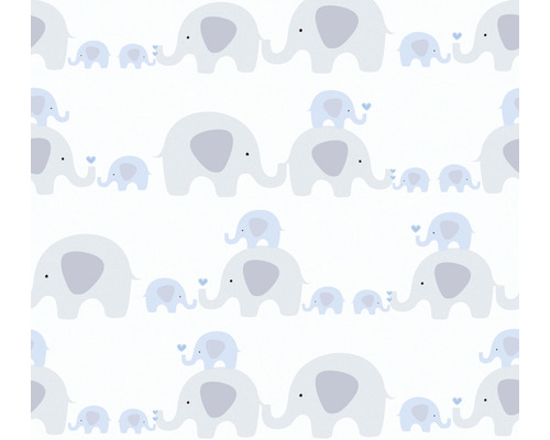 Vliestapete 38113-1 Little Love Elefanten blau Grafisches Muster mit Elefantenfamilien