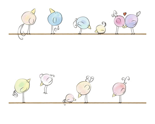 Vliestapete 38137-1 Little Love Vögel weiß bunt Illustration von stilisierten Vögeln auf einem Zweig