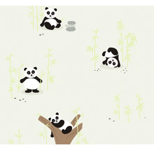 Vliestapete 38142-1 Little Love Panda & Bambus grün grau-thumb-0