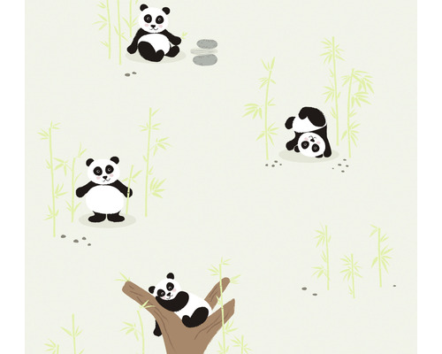 Vliestapete 38142-1 Little Love Panda & Bambus grün grau-0