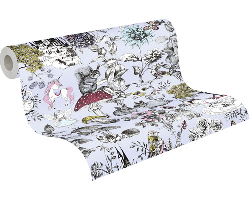 Tapetenrolle mit Einhorn-, Tier- und Pflanzenmotiven