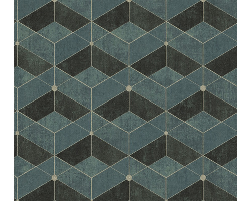 Vliestapete 38202-3 Titanium 3 Rautenmuster blau grün Tapete mit geometrischem Würfelmuster