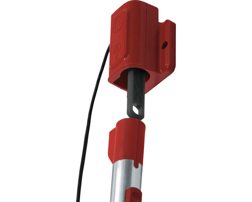 Detailansicht einer roten Teleskopstange mit Verriegelungsmechanismus