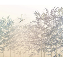 Illustration einer Bambuslandschaft mit fliegendem Vogel