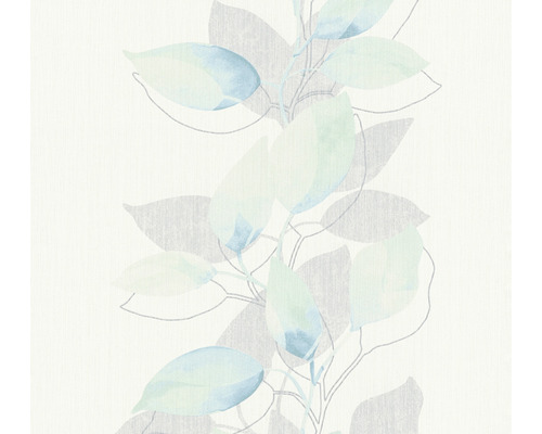 Vliestapete 37815-1 Attractive Blätterranke grün blau weiß