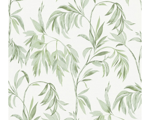 Vliestapete 37830-1 Attractive Blätterranke grün weiß-0