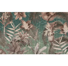 Tapete mit Blumen-, Blätter- und Ananas-Motiven