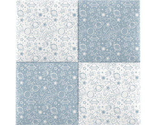 Quadratische Fliesen mit Weltraummuster mit Raketen, Planeten und Sternen