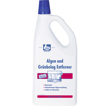 Becher Algen und Grünbelag Entferner in einer weißen Kunststoffflasche mit blauem Deckel