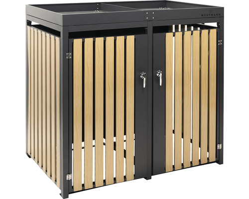 Mülltonnenbox für zwei Mülltonnen mit Holztüren