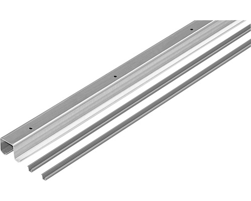 Doppellauf- und Führungsprofil Set TopLine 2, weiß, 2000 mm Bild einer Metallschiene mit zwei Dichtungen