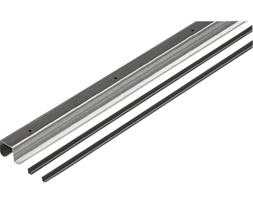 Doppellauf- und Führungsprofil Set TopLine 2, braun, 2000 mm Edelstahlschiene mit Gummidichtungsprofil