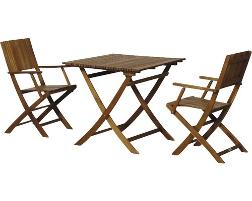 Gartentisch Gardamo Falun SET Klappsessel 3-teilig 2 x Sessel, 1 x 80 x 80 cm Gartenset mit Klapptisch und zwei Klappstühlen aus Holz