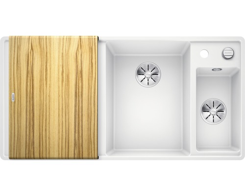 Spüle mit Spülbecken, Abtropffläche und Holzschneidebrett