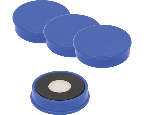 Vier blaue, runde Magnete