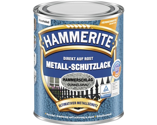 HAMMERITE Hammerschlaglack Effektlack Dunkelgrau 250 ml Hammerite Metall Schutzlack Dose, direkt auf Rost, Hammerschlag dunkelgrau