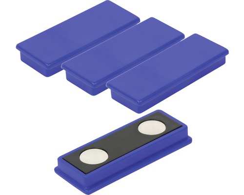 Vier Namensschilder mit Magnetbefestigung