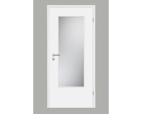 Zimmertür Pertura Soley Weißlack (ähnlich RAL 9010) 73,5x198,5 cm mit Lichtausschnitt G3 Rechts (ohne Glas)
