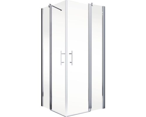 Eckdusche mit transparentem Glas und silberfarbenem Rahmen
