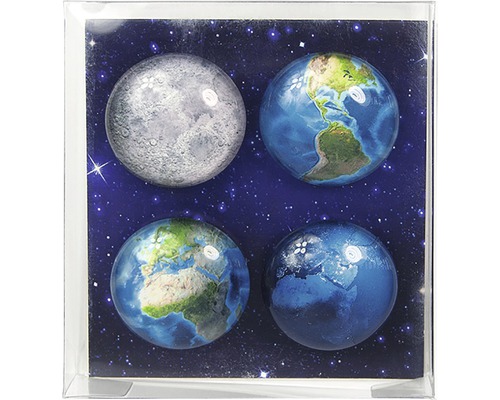 Dekorativer Acrylwürfel mit Erde und Mond Motiven