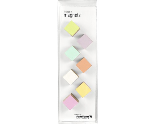 Holzmagnete in verschiedenen Farben in durchsichtiger Verpackung