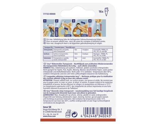 Tesa Klebestreifen Transparent Nachfüllpackung zur Wiederverwendung transparenter Klebehaken