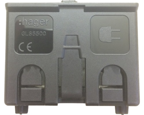 Hager Logo GLS5500 mit CE Kennzeichnung und Stecker Symbol