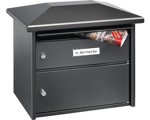 Burg Wächter Briefkasten Metall verzinkt BxHxT 455/411/324 mm Europa anthrazit Briefkasten mit Zeitungsfach und Namensschild