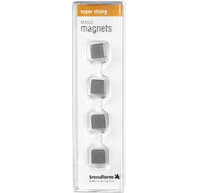 Vier quadratische Magnete in transparenter Verpackung