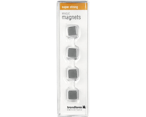 Vier quadratische Magnete in transparenter Verpackung