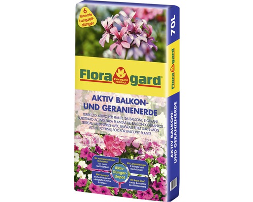 Aktiv-Balkonpflanzenerde und Geranienerde Floragard 70 L