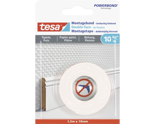 Tesa Powerbond Montageband, doppelseitig klebend, 1,5 Meter mal 19 Millimeter