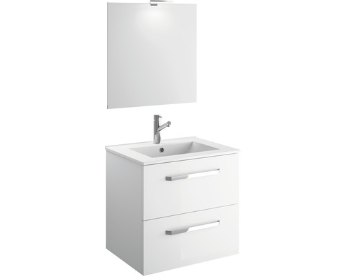 Badmöbel-Set Cygnus Bath Quick BxHxT 61 x 200 x 46 cm Frontfarbe weiß hochglanz mit Waschtisch Keramik weiß und Unterschrank Waschtisch Spiegel-0