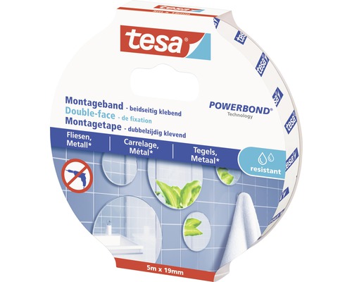 Tesa Montageband für Fliesen und Metall, 5 Meter mal 19 Millimeter