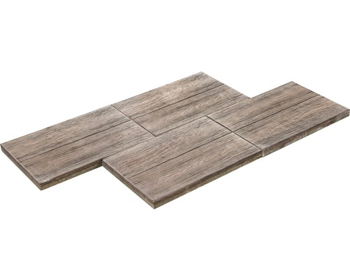 Beton Terrassenplatte iStone Lignum umbra 60 cm x 40 cm x 4 cm Holzfliesen im Verband verlegt