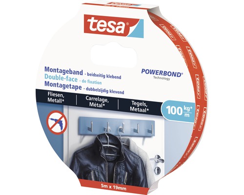 Tesa Montageband für Fliesen und Metall, 5 Meter mal 19 Millimeter