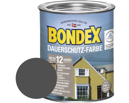 BONDEX Holzfarbe-Dauerschutzfarbe RAL 7016 anthrazit 750 ml Bondex Dauerschutz-Farbe Farbdose mit Farbbeispiel