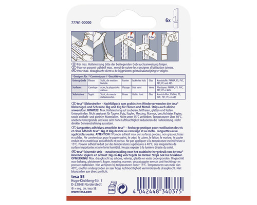 Tesa Klebestreifen Nachfüllpack für Klebenägel und Schrauben, geeignet für Fliesen und Metall