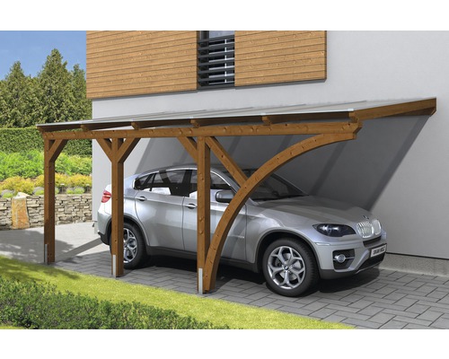 Einzelcarport SKAN HOLZ Eifel inkl. 1 Einfahrtsbogen, Pfostenanker 300 x 541 cm nussbaum