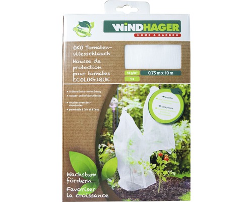 Windhager Öko Tomatenvliesschlauch Verpackung mit Angabe zur Förderung des Wachstums