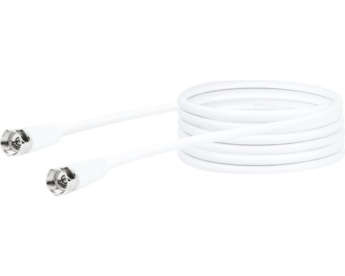 SAT Anschlusskabel (75 db) 2x F-Stecker 3 m weiß Schwaiger KVC230052 Weißes Koaxialkabel mit F-Steckern an beiden Enden, aufgerollt