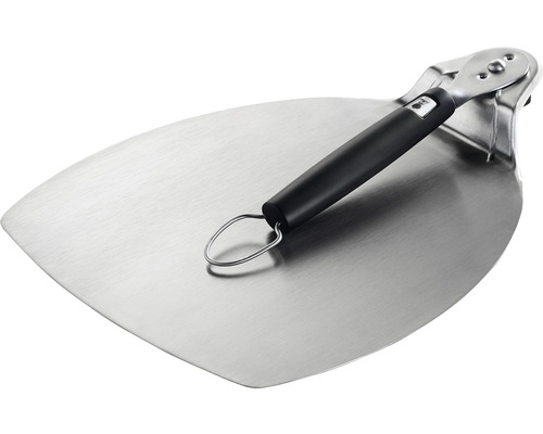 Pizzaschieber aus Edelstahl mit schwarzem Griff