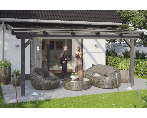Terrassenüberdachung SKAN HOLZ Ancona 541x300 cm schiefergrau Terrasse mit Sitzgruppe unter einem Terrassendach