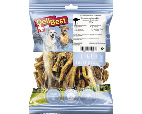Hundesnack DeliBest Light Straussensehnen klein 200 g Kauartikel Delibest Straußensehnen für Hunde, 200 Gramm