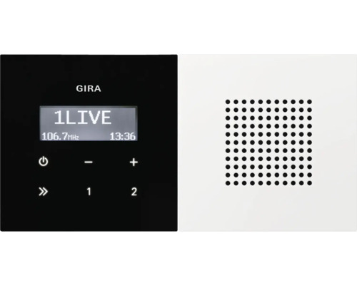 Gira 2280112 Unterputz-Radio RDS mit Lautsprecher Bedienaufsatz in Schwarzglasoptik Flächenschalter reinweiß glänzend
