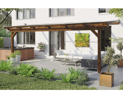 Terrassenüberdachung SKAN HOLZ Ancona 648x300 cm nußbaum Terrasse mit Holzpergola, Sitzgruppe und Whirlpool