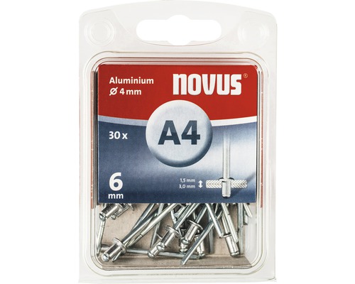 Novus Blindnieten, Aluminium, Durchmesser 4 mm, 30 Stück